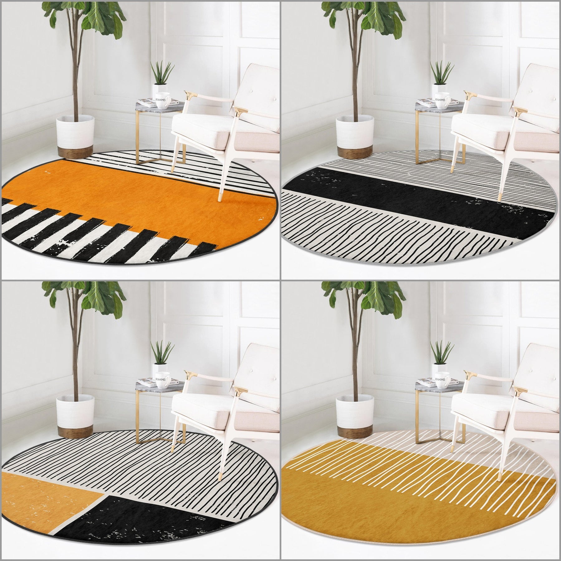 Abstract Round Rugonedraw Floor Carpetdecorative Non Slip Circle