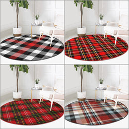 Plaid Round Rug|Non-Slip Round Carpet|Checkered Circle Carpet|Red Black Tartan Pattern Rug|Modern Home Decor|Decorative Multi-Purpose Mat