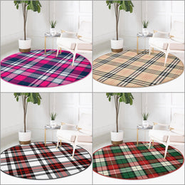 Plaid Round Rug|Non-Slip Round Carpet|Checkered Circle Carpet|Tartan Pattern Area Rug|Geometric Home Decor|Decorative Multi-Purpose Mat