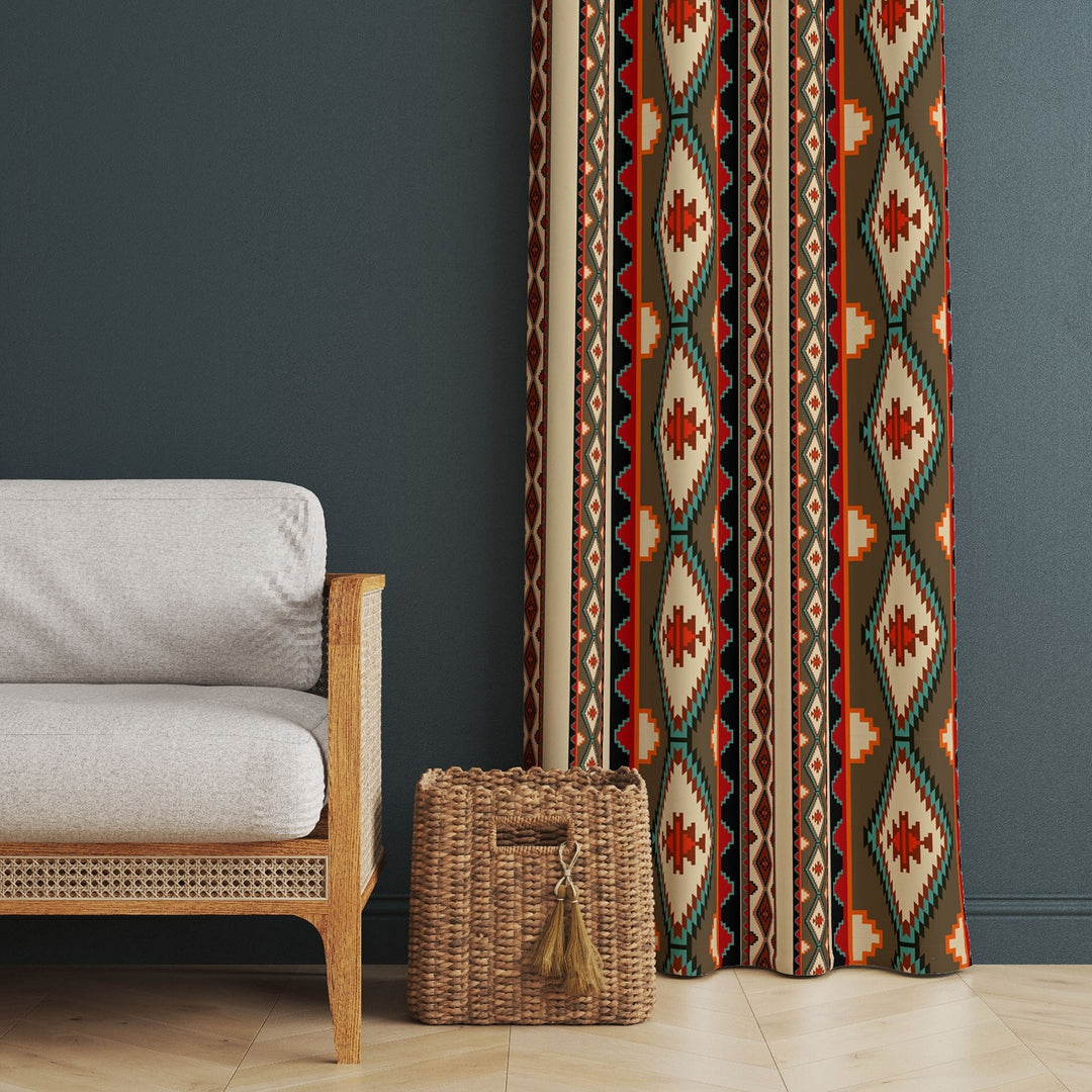 Southwestern Curtain|Thermal Insulated Rug Design Window Treatment|Geometric Home Decor|Aztec Print Ethnic Window Decor|Living Room Curtain