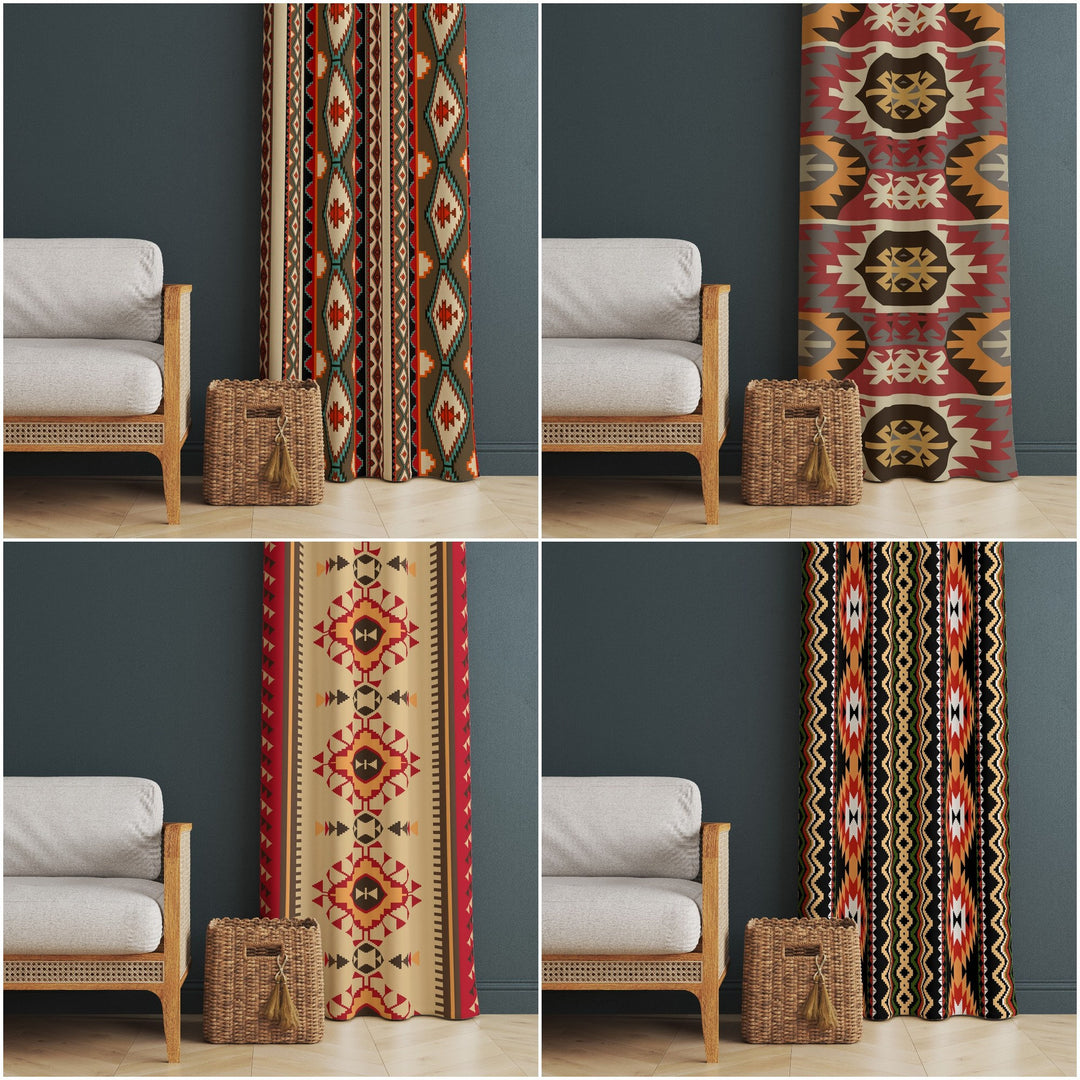 Southwestern Curtain|Thermal Insulated Rug Design Window Treatment|Geometric Home Decor|Aztec Print Ethnic Window Decor|Living Room Curtain