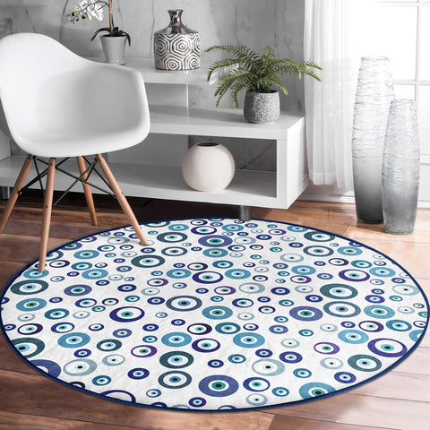 Evil Eye Round Rug|Non-Slip Round Carpet|Good Luck Circle Carpet|Nazar Bead Area Rug|Turkish Greek Evil Eye Home Decor|Multi-Purpose Mat