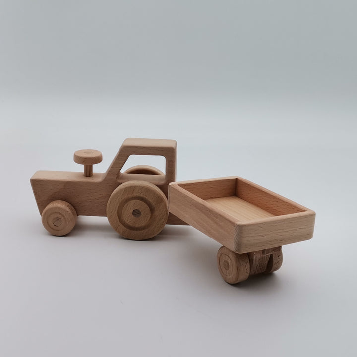 Wooden Tractor Toy with Trailer|Farm Vehicle Set|Toddler Push Toy|Montessori Natural Toy Gift For Kid|Waldorf Toys|Baby Shower Birthday Gift