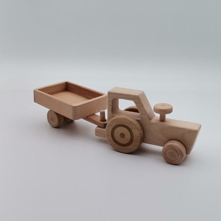 Wooden Tractor Toy with Trailer|Farm Vehicle Set|Toddler Push Toy|Montessori Natural Toy Gift For Kid|Waldorf Toys|Baby Shower Birthday Gift