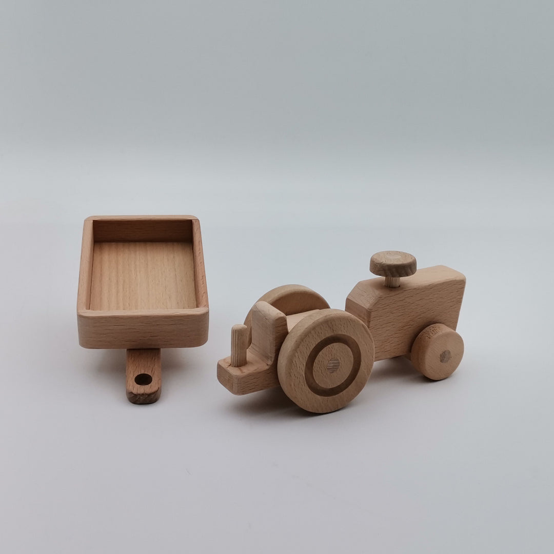 Wooden Farm Vehicle Set|Tractor Toy with Trailer|Toy For Toddlers|Push Toys|Natural Toy Gift For Kid|Waldorf Toys|Baby Shower Birthday Gift