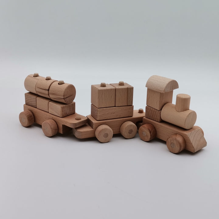 Wooden Puzzle Train|Locomotive Train Toy|Wooden Toy Train with Geometric Blocks|Toddler Push Toy|Natural Nursery Toy Decor|Waldorf Toy Gift