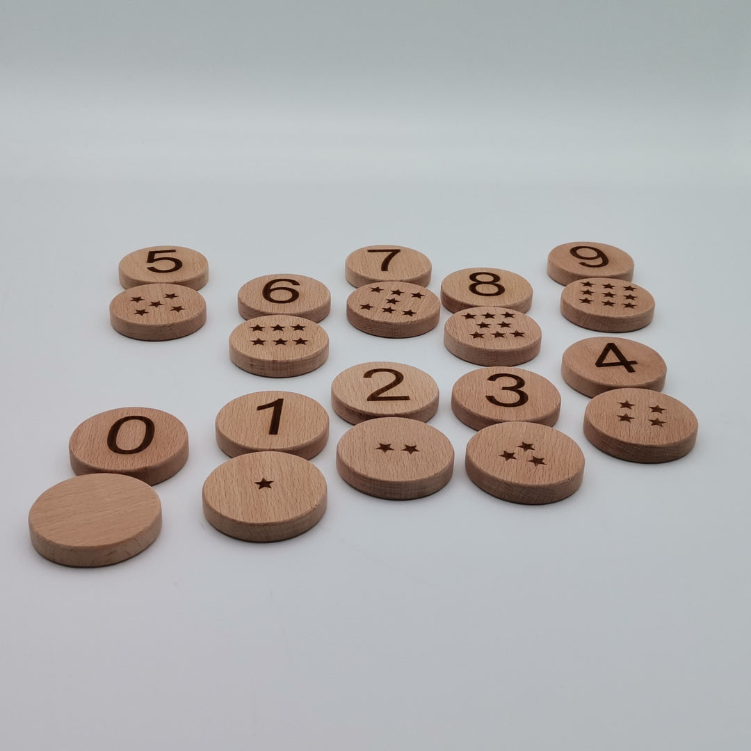 Wooden Number Discs 0-9|Learn To Counting Toy|Practice Numbers|Homeschool Educational Toy|Natural Wood Toy Gift For Kids|Waldorf Math Toy