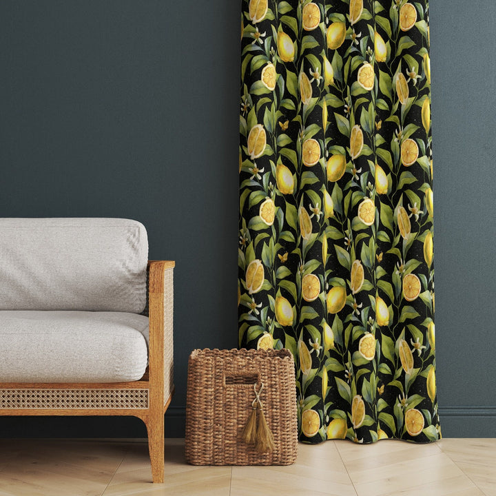 Floral Lemon Curtain|Thermal Insulated Fresh Citrus Window Treatment|Yellow Green Home Decor|Lemon Window Decor|Modern Living Room Curtain