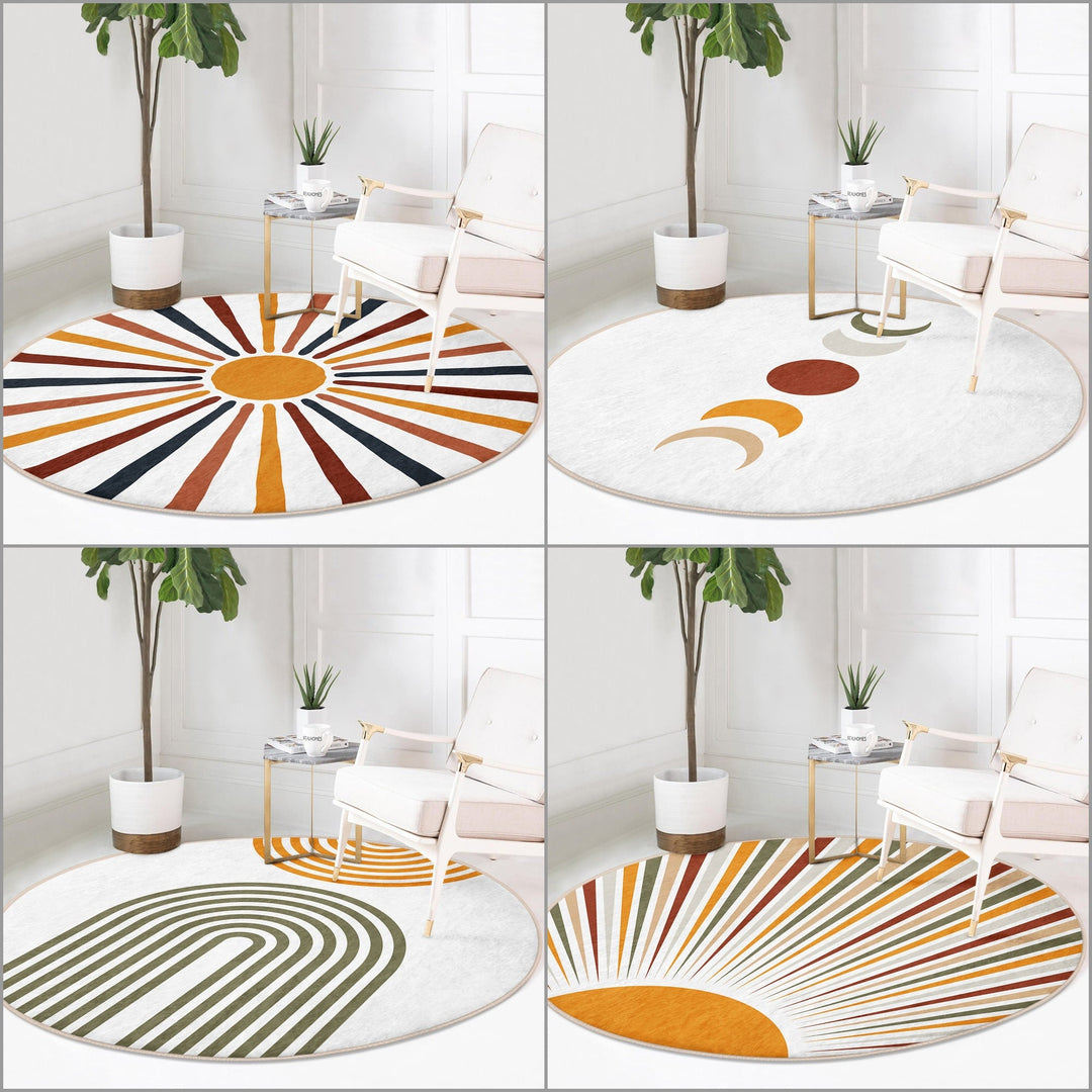 Sun and Moon Round Rug|Non-Slip Round Carpet|Geometric Circle Carpet|Abstract Area Rug|Modern Home Decor|Decorative Multi-Purpose Area Mat