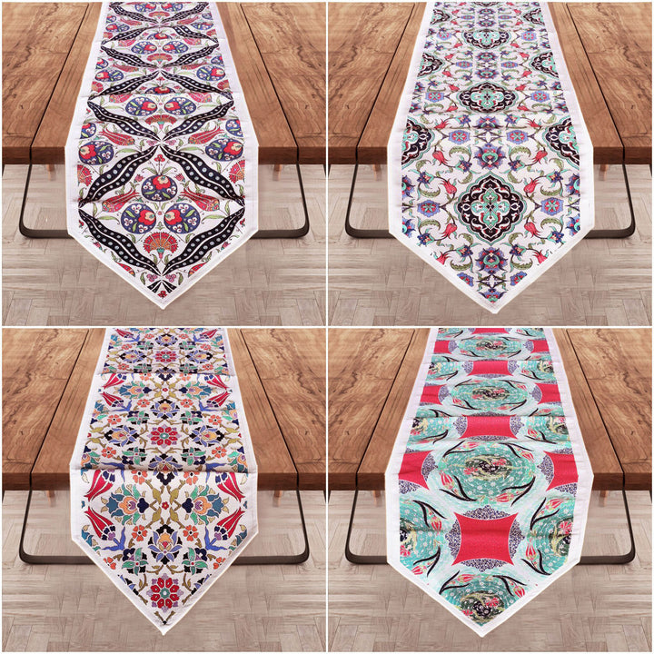 Turkish Tulip Tile Pattern Tapestry Fabric Runner