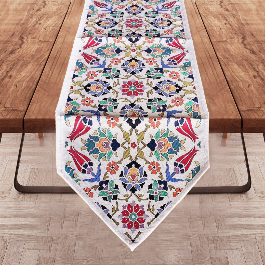 Turkish Tulip Tile Pattern Tapestry Fabric Runner