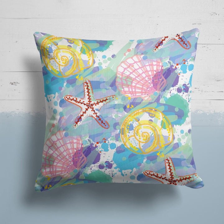 Beach House Pillow Case|Coastal Starfish Throw Pillow Cover|Seahorse, Seashell and Fish Print Cushion Cover|Abstract Sea Wave Home Decor