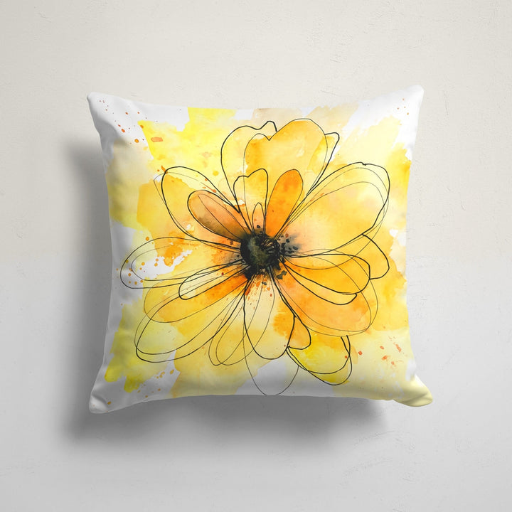 Yellow Floral Pillow Cover|Yellow Flower Painting Cushion Case|Summer Trend Throw Pillow|Boho Bedding Decor|Housewarming Farmhouse Cushion