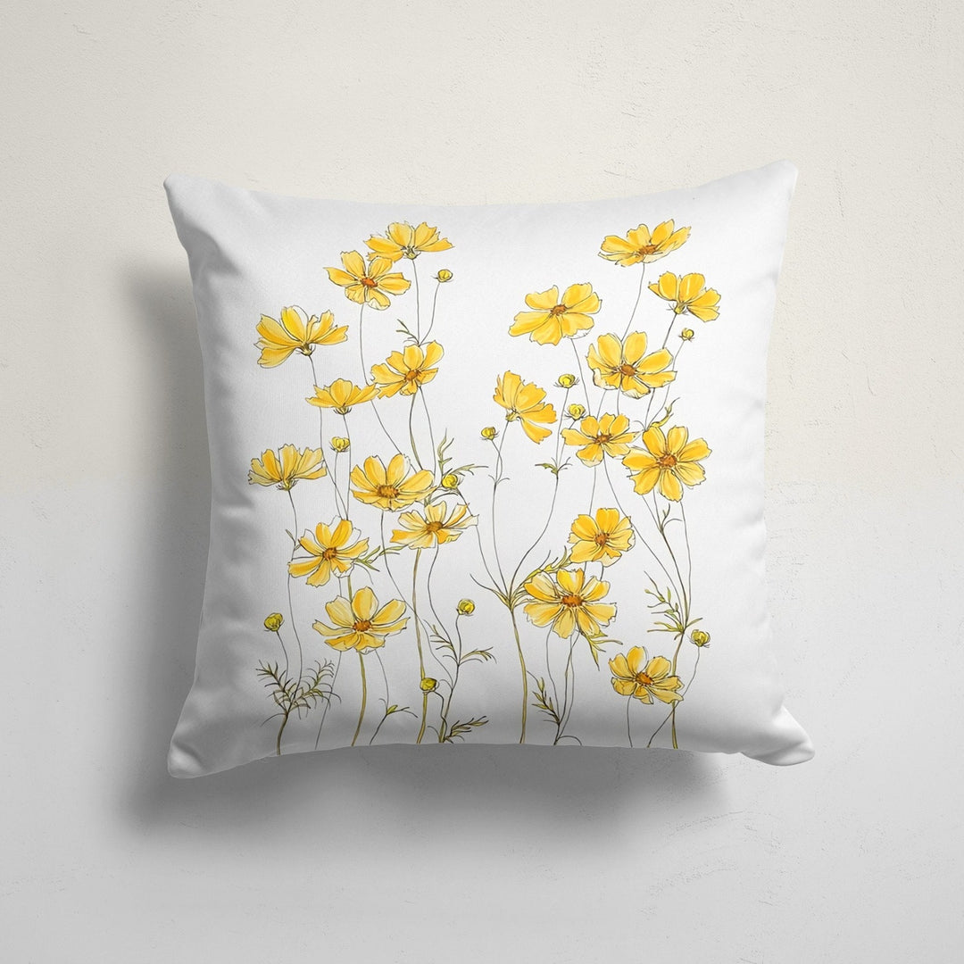 Yellow Floral Pillow Cover|Yellow Flower Painting Cushion Case|Summer Trend Throw Pillow|Boho Bedding Decor|Housewarming Farmhouse Cushion