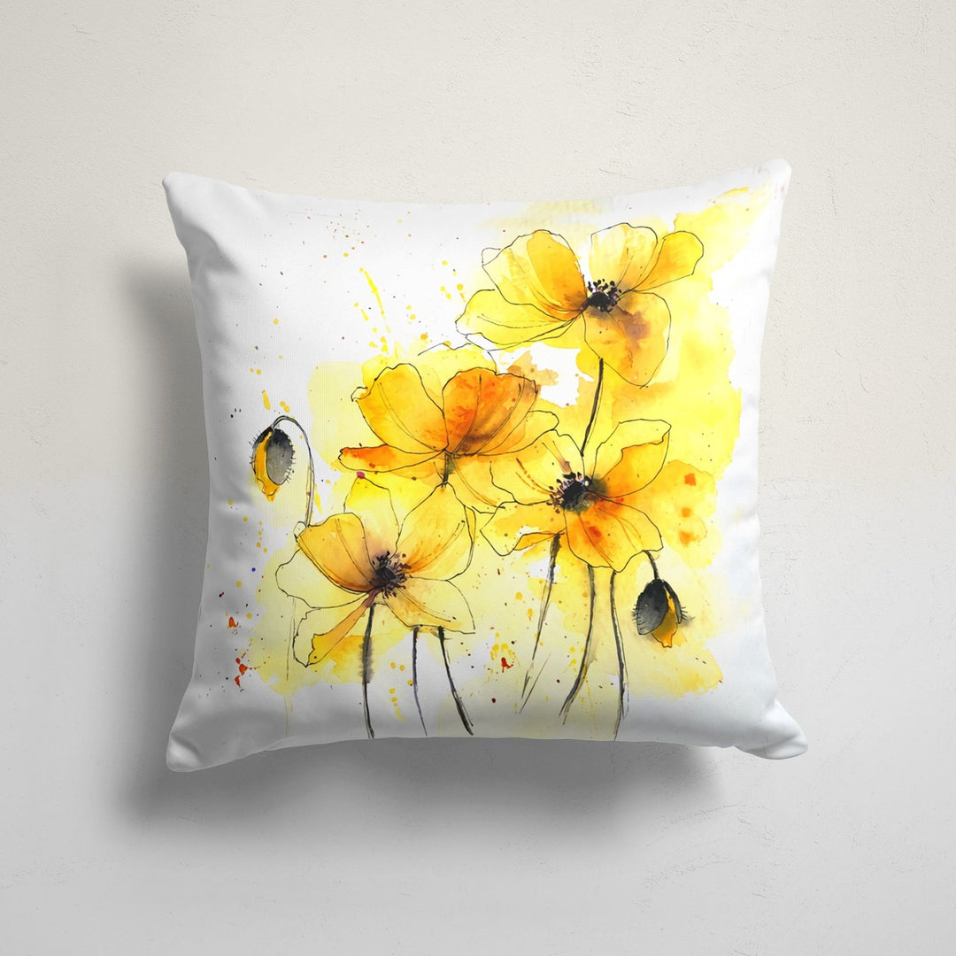 Yellow Floral Pillow Cover|Yellow Flower Painting Cushion Case|Summer Trend Throw Pillow|Boho Bedding Decor|Housewarming Farmhouse Cushion