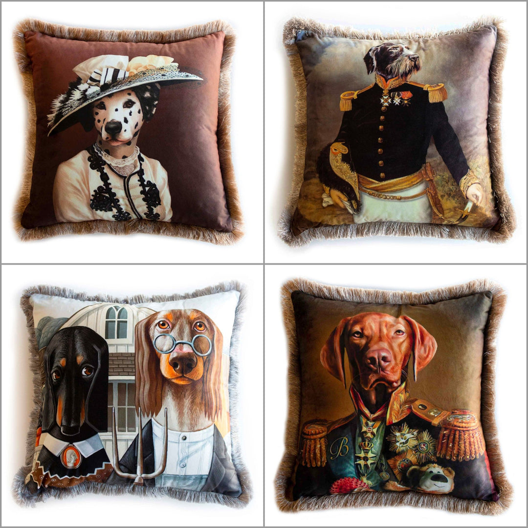 Royal Dog Pillow Cover|Frilly Funny Dog Cushion Case|Pet Costume Pillowcase|Decorative Animal Throw Pillow Cover|Pet Portrait Cushion Case