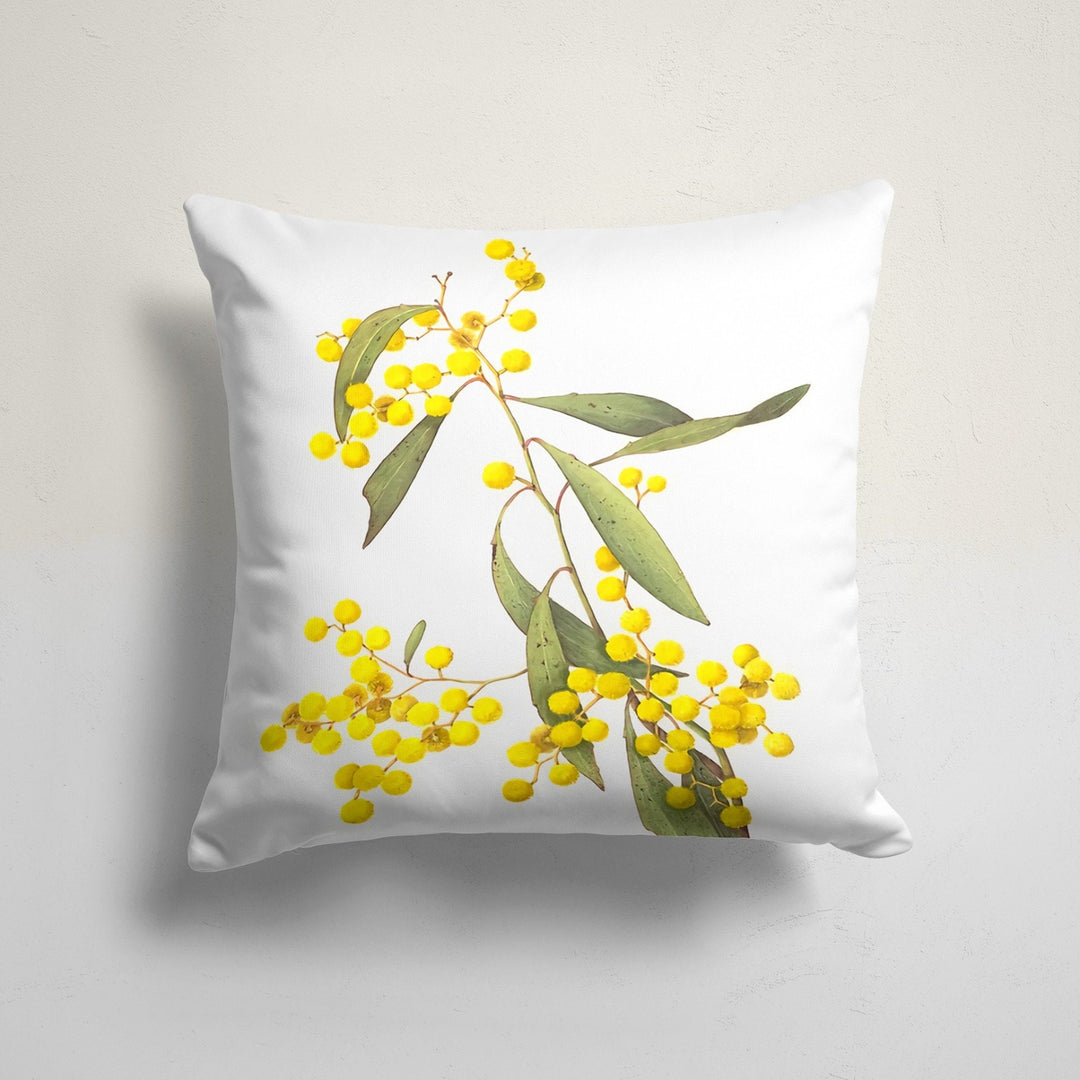 Yellow Floral Pillow Cover|Yellow Poppy and Berries Cushion Case|Summer Trend Throw Pillow|Boho Bedding Decor|Housewarming Farmhouse Cushion