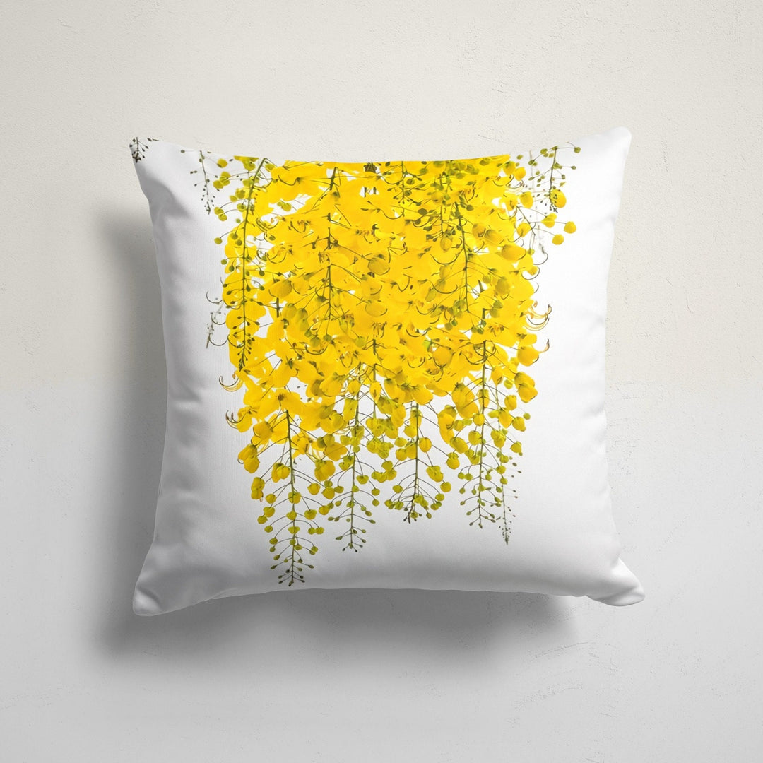 Yellow Floral Pillow Cover|Yellow Poppy and Berries Cushion Case|Summer Trend Throw Pillow|Boho Bedding Decor|Housewarming Farmhouse Cushion