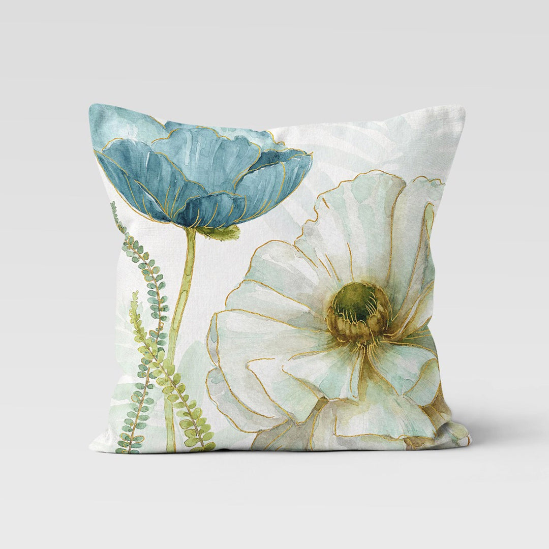 Floral Pillow Cover|Summer Trend Throw Pillow Case|Decorative Pillowcase|Turquoise Orange Flowers Cushion|Housewarming Floral Cushion Case