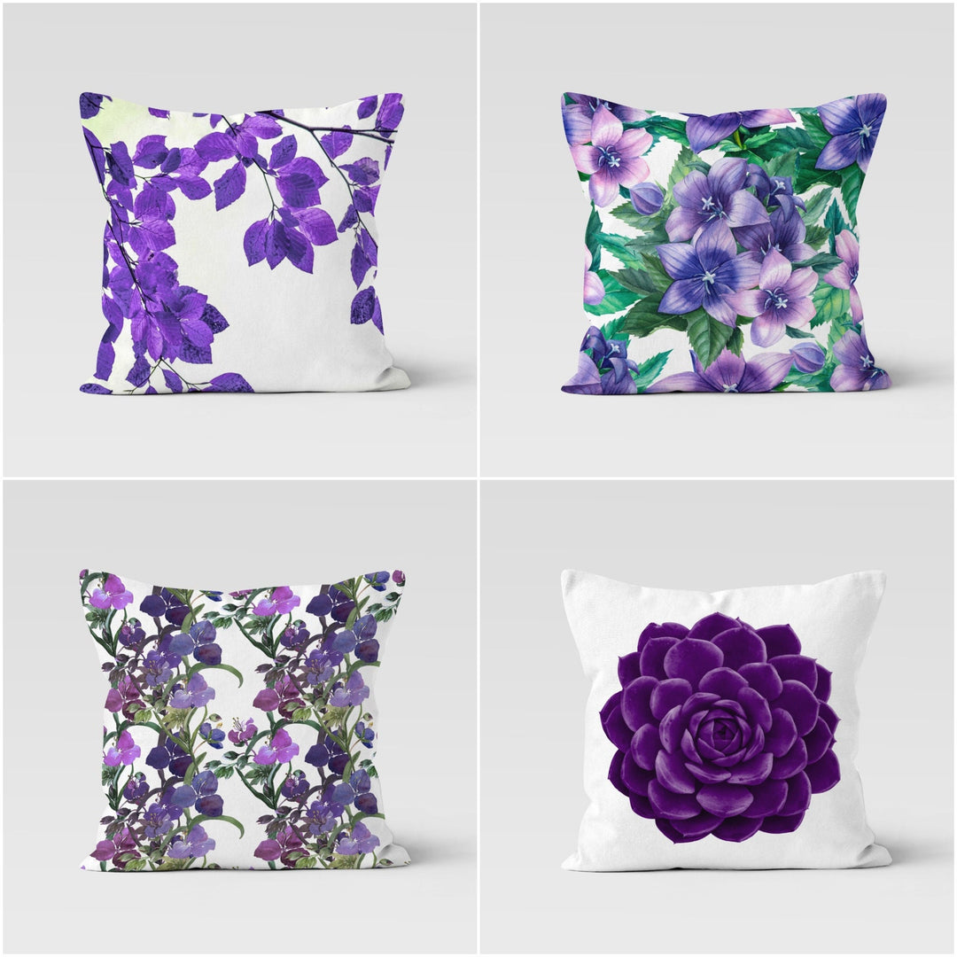 Purple Floral Pillow Cover|Summer Trend Cushion|Decorative Throw Pillow Case|Flower Painting Home Decor|Housewarming Farmhouse Pillowcase