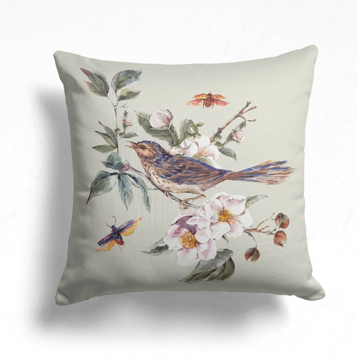 Floral Bird Pillow Case|Bird and Flower Print Pillowcase|Decorative Floral Cushion Cover|Housewarming Decor|Farmhouse Porch Cushion Case