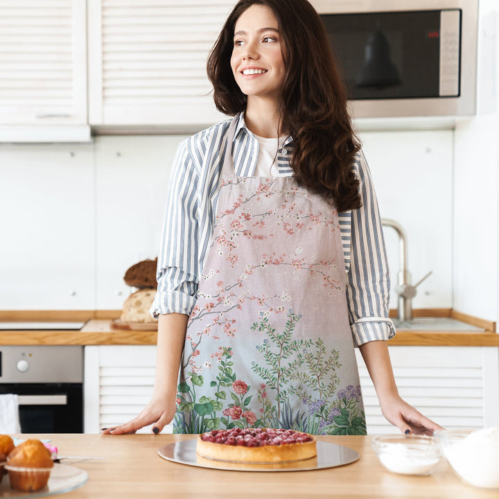 Floral Kitchen Apron|Floral Bird Print Cooking Apron with Adjustable Neck and Waist Strap|Summer Trend Cute Kitchen Gift For Him or Her