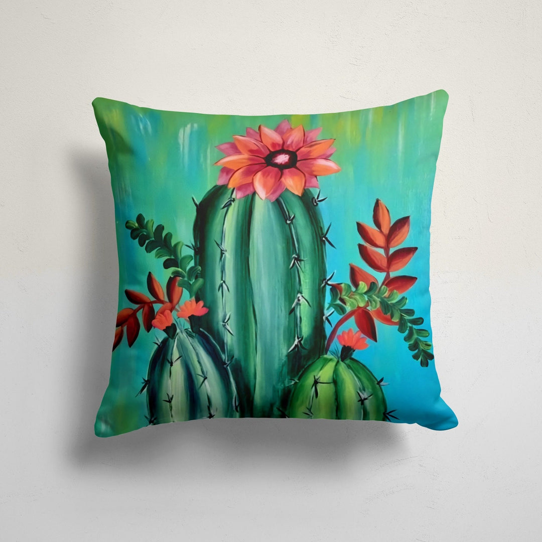 Floral Cactus Pillow Cover|Succulent Cushion Case|Decorative Pillowcase|Boho Bedding Decor|Housewarming Farmhouse Colorful Cactus Cushion