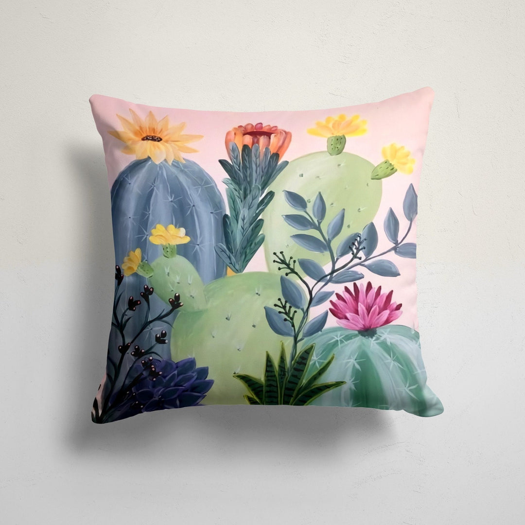 Floral Cactus Pillow Cover|Succulent Cushion Case|Decorative Pillowcase|Boho Bedding Decor|Housewarming Farmhouse Colorful Cactus Cushion