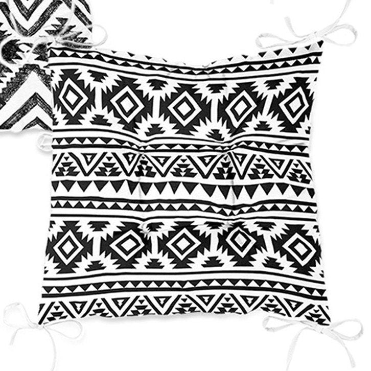 Set of 4 Puffy Chair Pads and 1 Table Runner|Nordic Scandinavian Seat Pad and Tablecloth|Ethnic Aztec Print Southwestern Chair Cushion Set