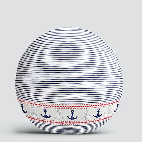 Set of 4 Nautical Round Pillow Case|Anchor and Sailor Rope Circle Pillow|Decorative Beach House Cushion|Striped Navy Marine Coastal Decor