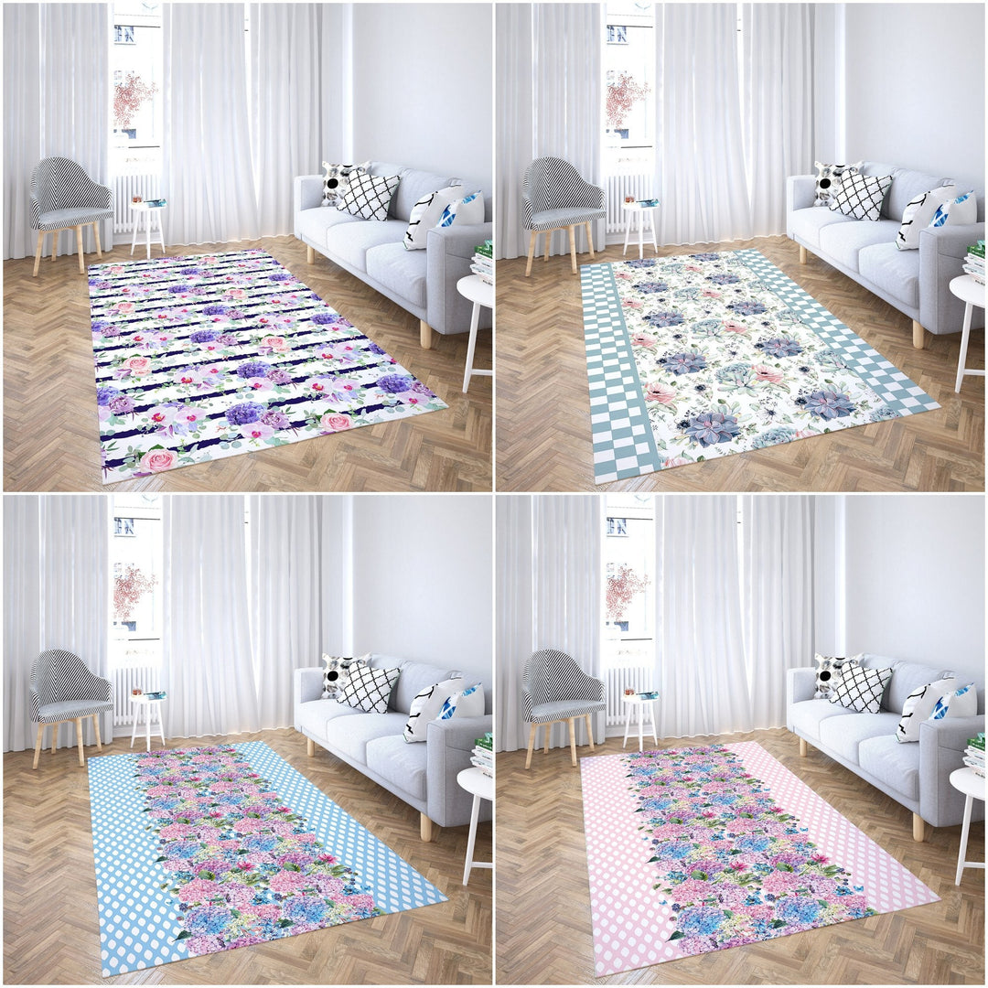 Floral Rectangle Rug|Non-Slip Carpet|Geometric 3D Design Carpet|Decorative Area Rug|Flower Print Home Decor|Multi-Purpose Anti-Slip Rug