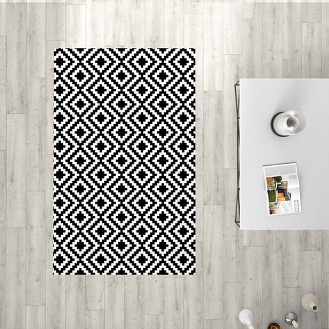 Geometric Rectangle Rug|Non-Slip Carpet|Black White 3D Design Carpet|Decorative Area Rug|Seamless Pattern Decor|Multi-Purpose Anti-Slip Rug