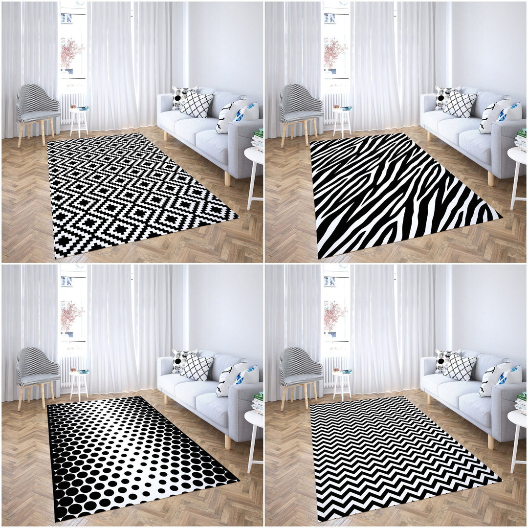 Geometric Rectangle Rug|Non-Slip Carpet|Black White 3D Design Carpet|Decorative Area Rug|Seamless Pattern Decor|Multi-Purpose Anti-Slip Rug