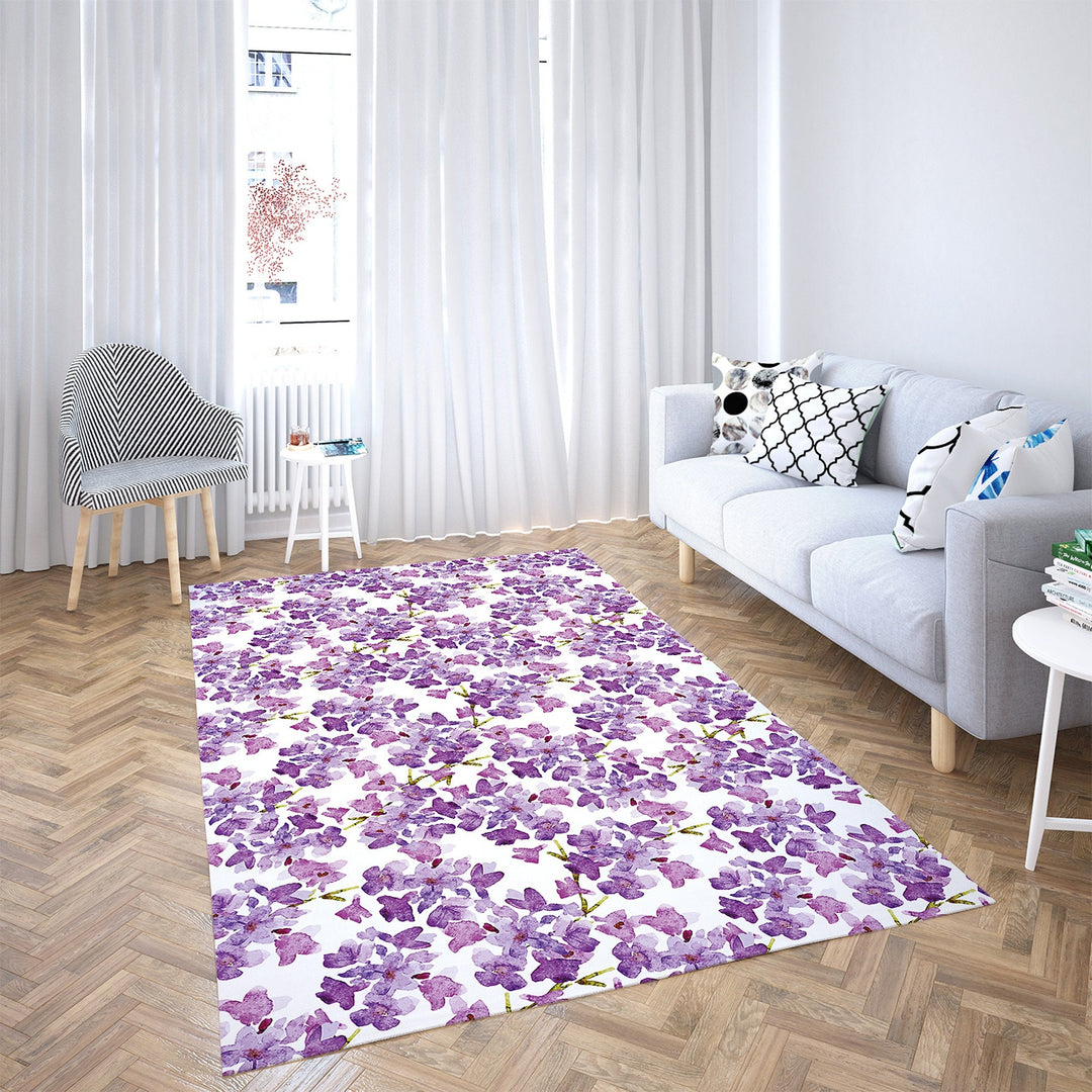 Floral Rectangle Rug|Non-Slip Carpet|Geometric 3D Design Carpet|Decorative Area Rug|Purple and Pink Flower Print Multi-Purpose Anti-Slip Rug