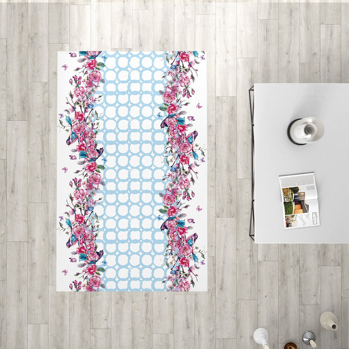 Floral Parrot Rectangle Rug|Non-Slip Carpet|Geometric 3D Design Carpet|Decorative Area Rug|Bird and Flower Print Multi-Purpose Anti-Slip Rug