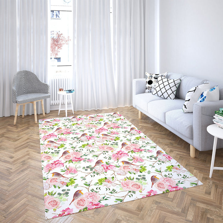 Floral Bird Rectangle Rug|Non-Slip Carpet|Animal Print 3D Design Carpet|Decorative Area Rug|Peacock and Rose Multi-Purpose Anti-Slip Rug