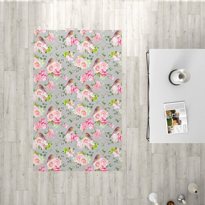 Floral Bird Rectangle Rug|Non-Slip Carpet|Animal Print 3D Design Carpet|Decorative Area Rug|Peacock and Rose Multi-Purpose Anti-Slip Rug