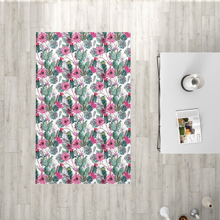 Floral Green Cactus Rectangle Rug|Non-Slip Carpet|Geometric 3D Design Carpet|Decorative Area Rug|Succulent Print Multi-Purpose Anti-Slip Rug