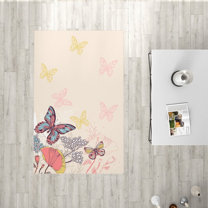 Floral Butterfly Rectangle Rug|Non-Slip Carpet|Farmhouse 3D Design Carpet|Decorative Area Rug|Colorful Butterfly Multi-Purpose Anti-Slip Rug