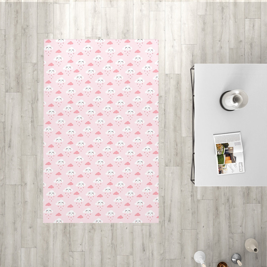 Kids Cloud Rectangle Rug|Non-Slip Carpet|Housewarming Nursery Carpet|Decorative Area Rug|Soft Colors Cute Cloud Multi-Purpose Anti-Slip Rug