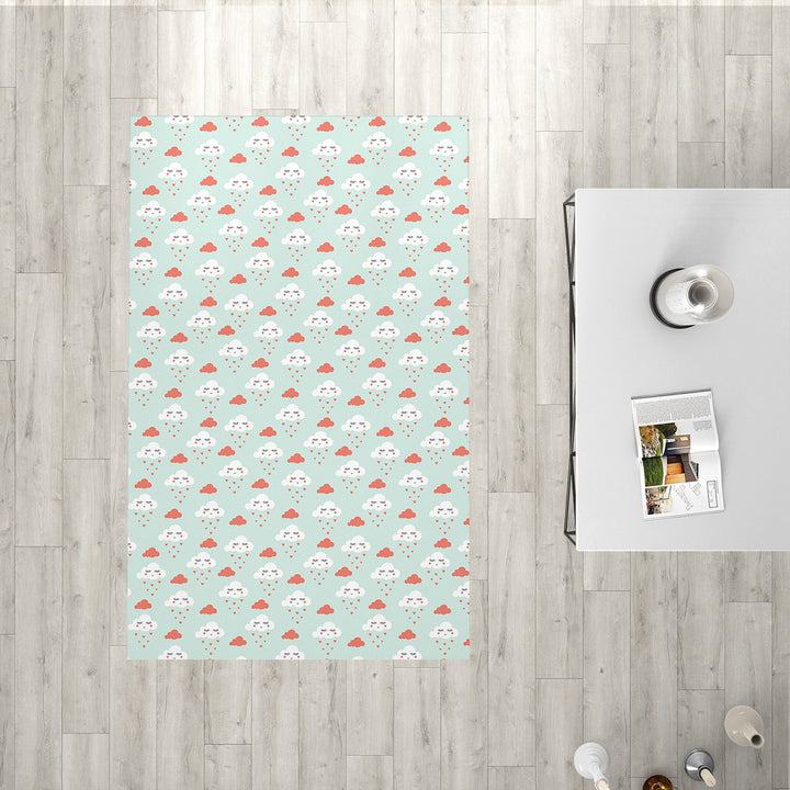 Kids Cloud Rectangle Rug|Non-Slip Carpet|Housewarming Nursery Carpet|Decorative Area Rug|Soft Colors Cute Cloud Multi-Purpose Anti-Slip Rug