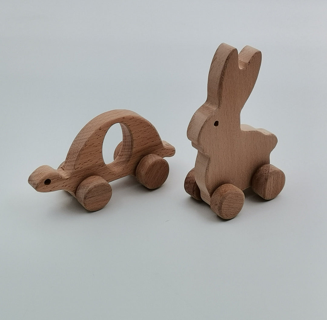 Set of 2 Organic Wood Animal Toys|Wooden Rabbit and Turtle Toy|Grasping Toy|Miniature Animals|Birthday Gift|Natural Toddler Toy Gift For Kid