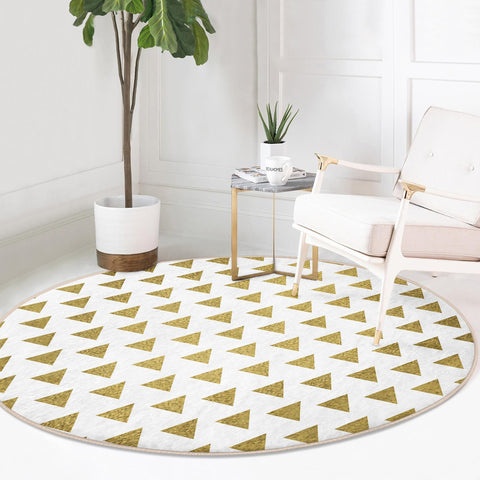 Geometric Round Rug|Zigzag Design Non-Slip Round Carpet|Gold White Circle Carpet|Decorative Area Rug|Seamless Multi-Purpose Anti-Slip Mat