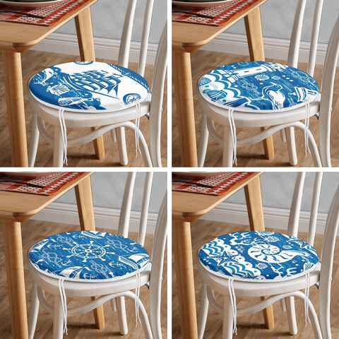 Set of 4 Round Chair Stool Cushionanchor and Sailor Rope Seat Pad