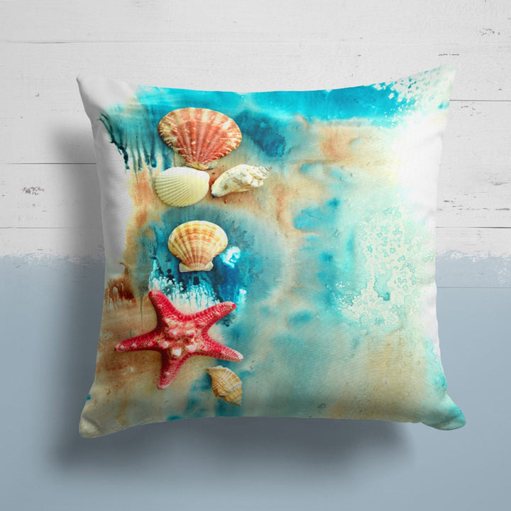 Beach House Pillow Case|Red Coral Orange Starfish Cushion|Sea Turtle and Fish Pillowcase|Nautical Seashell Cushion|Coastal Throw Pillow Top