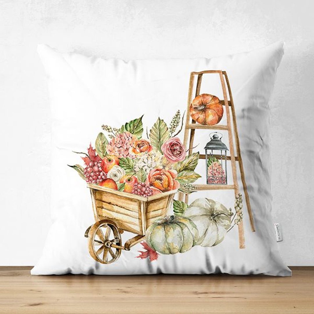 Pumpkin Pillow Cover|Fall Trend Suede Cushion Case|Floral Orange Green Pumpkin Throw Pillowtop|Decorative Farmhouse Thanksgiving Cushion