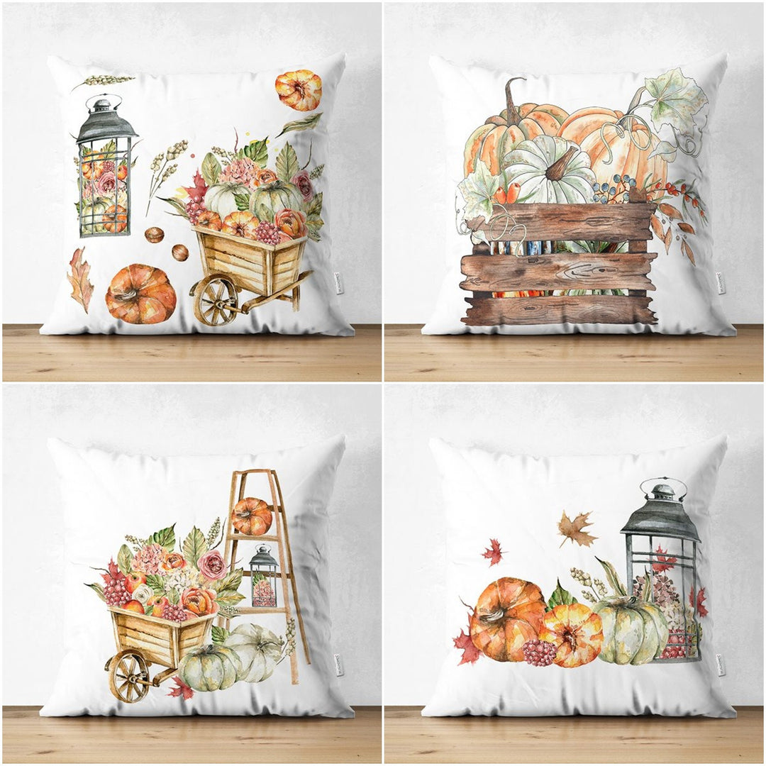 Pumpkin Pillow Cover|Fall Trend Suede Cushion Case|Floral Orange Green Pumpkin Throw Pillowtop|Decorative Farmhouse Thanksgiving Cushion