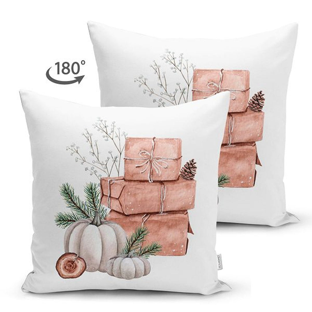 Pumpkin Pillow Cover|Fall Trend Suede Cushion Case|White Pumpkin and Bird Print Throw Pillowtop|Decorative Farmhouse Thanksgiving Cushion