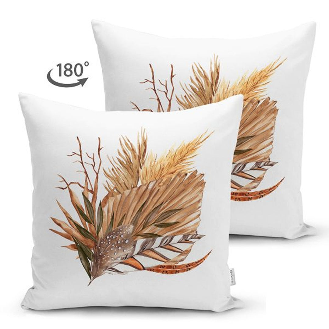 Dry Leaves Pillow Cover|Fall Trend Suede Cushion Case|White Flower and Leaf Print Throw Pillowtop|Decorative Farmhouse Thanksgiving Cushion