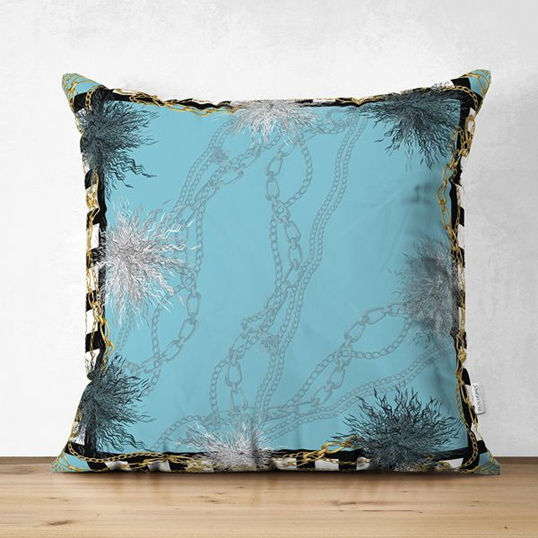 Nautical Pillow Cover|Anchor and Chain Print Coastal Throw Pillowtop|Decorative Beach House Cushion Cover|Summer Trend Suede Cushion Case